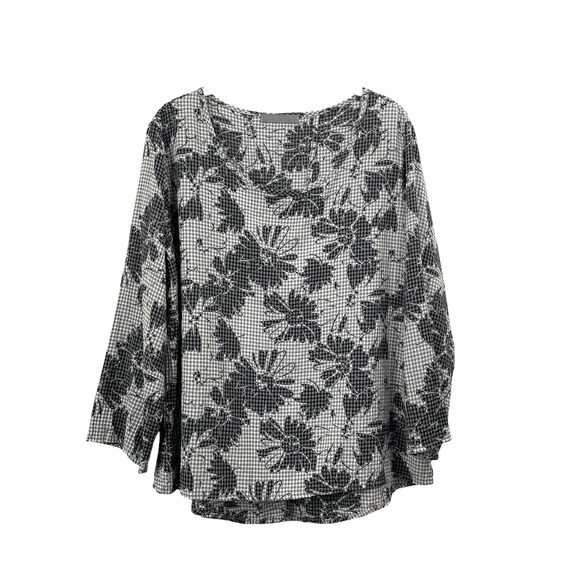 Cut Loose plaid floral boxy top Size S artsy boho lagenlook - Picture 1 of 8